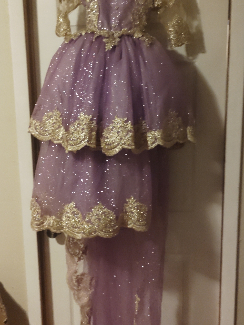 Gold-Trim Lavender Layered Tulle Skirt
